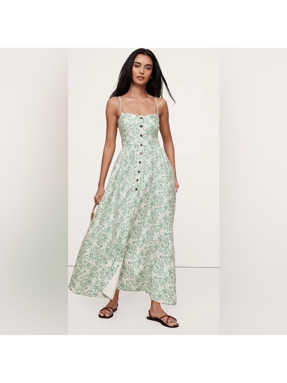 Banana Republic Linen Corset Maxi Dress Novelty Shell Print Beachy Feminine BoHo